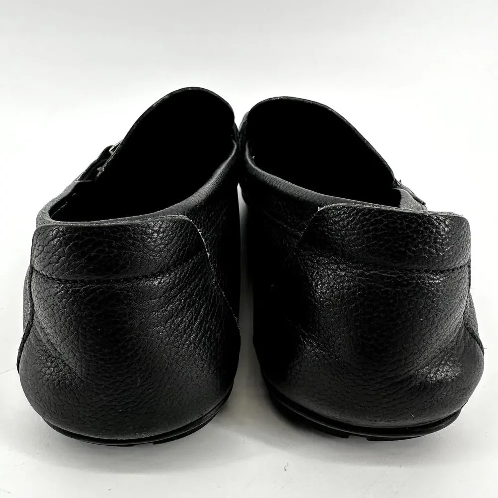 Salvatore Ferragamo Gancini Driving Loafers Pebbled Leather Slip On Black 6.5EE